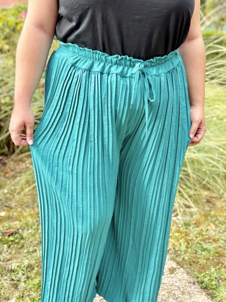 Pantalon fluide plissé palazzo Lexie bleu