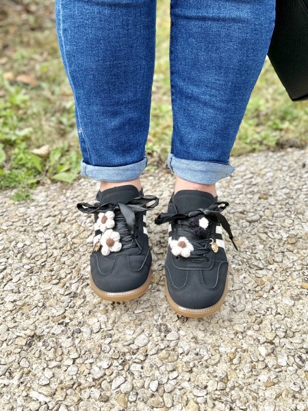 Baskets fleurs tricot noir Cassie
