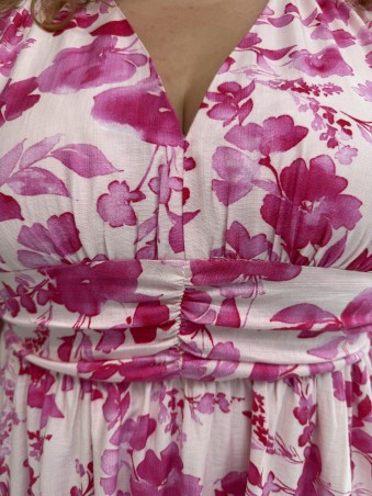 Robe fluide longue "Ninon" imprimé floral eucalyptus rose