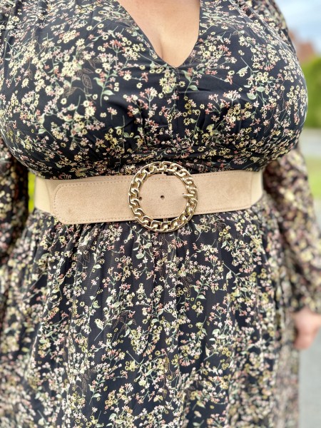 Robe noire longue mini fleurs Ivy