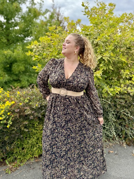 Robe noire longue mini fleurs Ivy