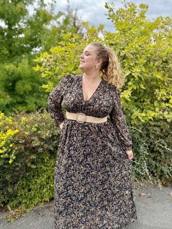 Robe noire longue mini fleurs Ivy