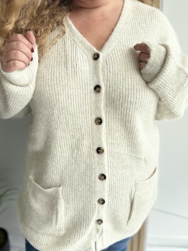 Gilet cardigan mi long Alicia ecru