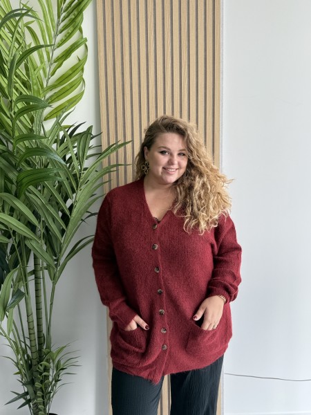 Gilet Cardigan Mi Long Alicia bordeaux