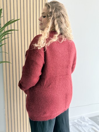 Gilet Cardigan Mi Long Alicia bordeaux
