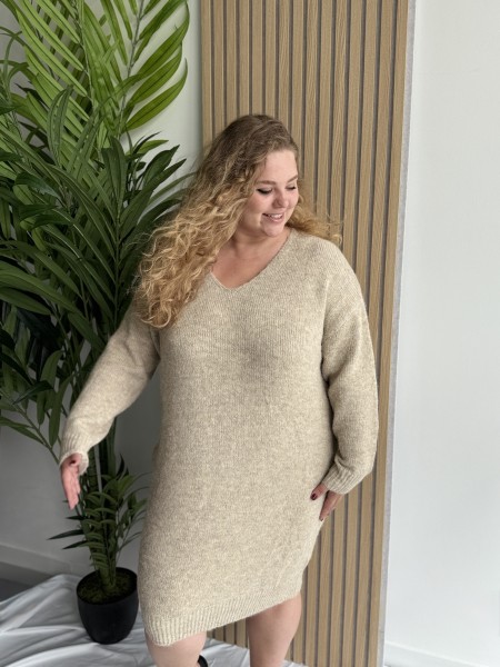 Robe pull long uni Lucia beige