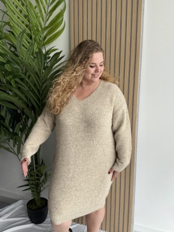 Robe pull long uni Lucia beige