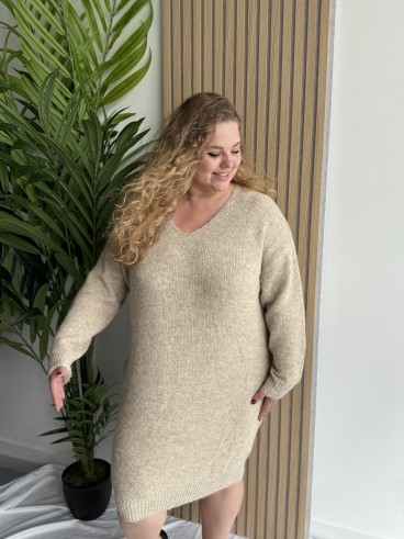 Robe pull long uni Lucia beige