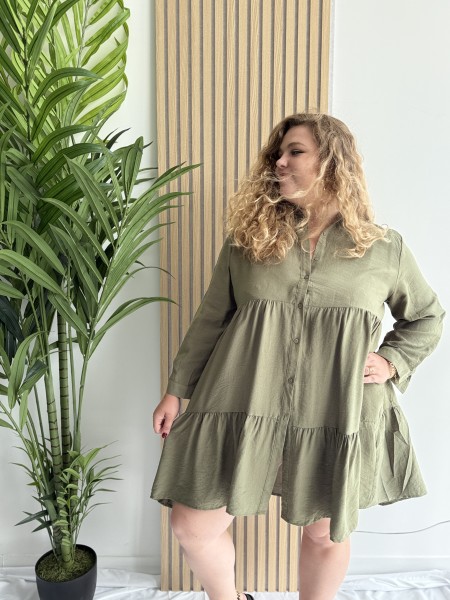 Robe chemise boutonnée unie fluide Juana kaki