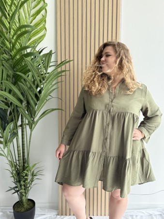 Robe chemise boutonnée unie fluide Juana kaki