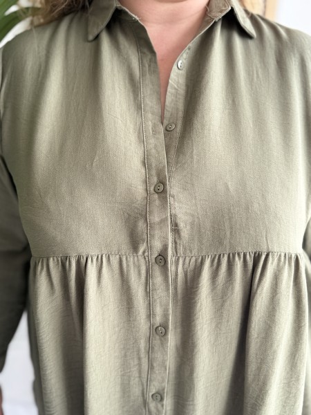 Robe chemise boutonnée unie fluide Juana kaki