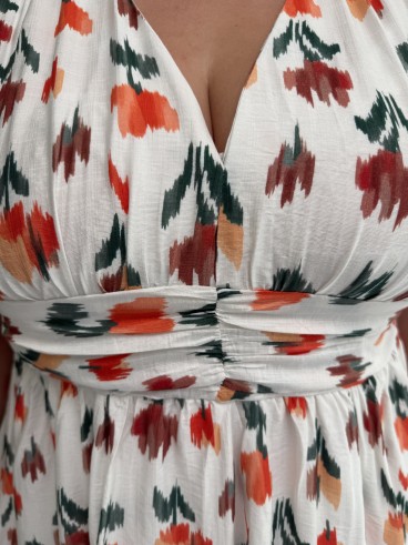 Robe longue "Maria" imprimé tulipes effet arcade blanche