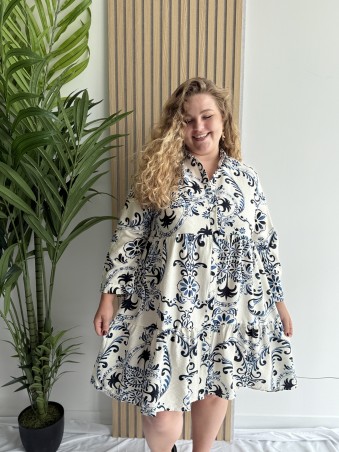 Robe chemise boutonnée motif fluide Juana bleu