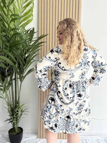 Robe chemise boutonnée motif fluide Juana bleu