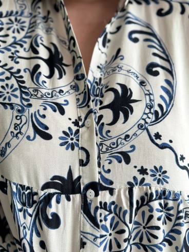 Robe chemise boutonnée motif fluide Juana bleu