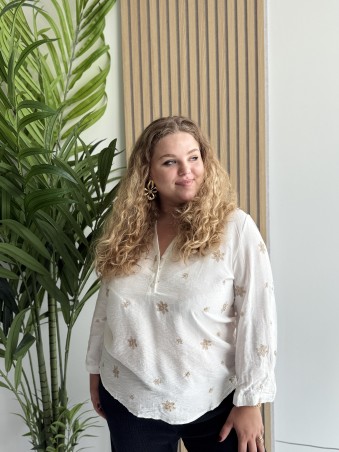 Blouse boutonné fluide broderie fleurs Paloma blanc