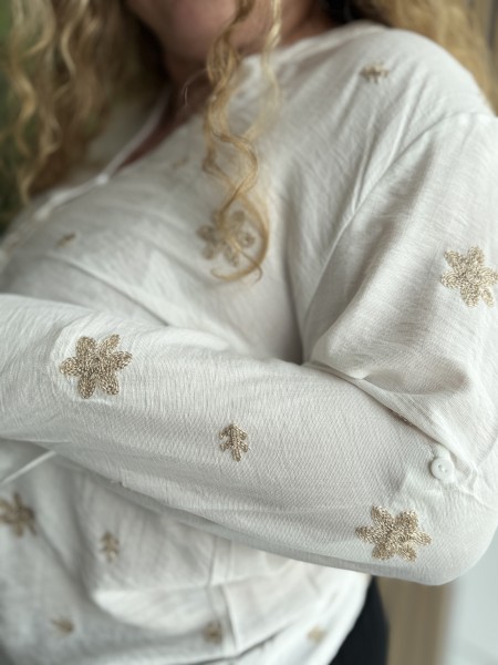 Blouse boutonné fluide broderie fleurs Paloma blanc
