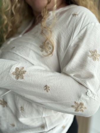 Blouse boutonné fluide broderie fleurs Paloma blanc
