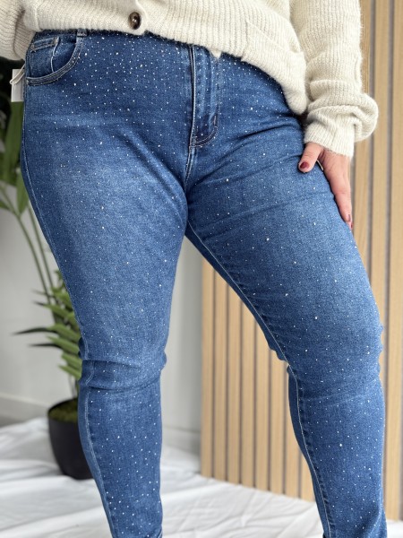 Jeans Bleu Mom Fit strass