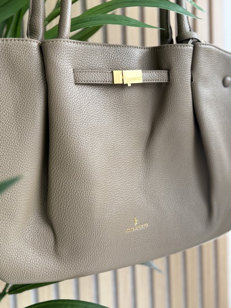 Sac à main en vinyle & sa pochette couleur kaki Isis