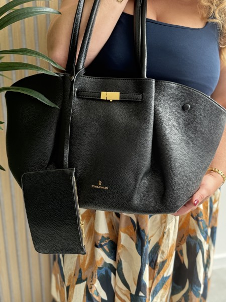 Sac à main en vinyle & sa pochette couleur noir Isis