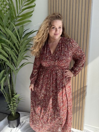 Robe noire longue mini fleurs Ivy bordeaux
