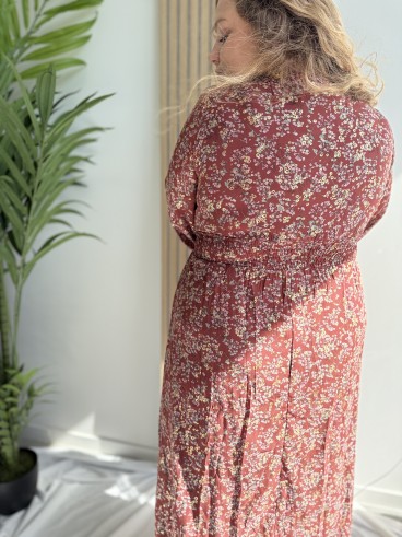 Robe noire longue mini fleurs Ivy bordeaux