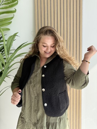Gilet bouclette sans manches brique noir Suzie