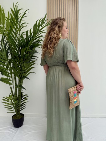 Robe longue et fluide "Manon" unie kaki