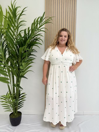 Robe longue "Maryline" en gaze de coton broderie mini coeurs