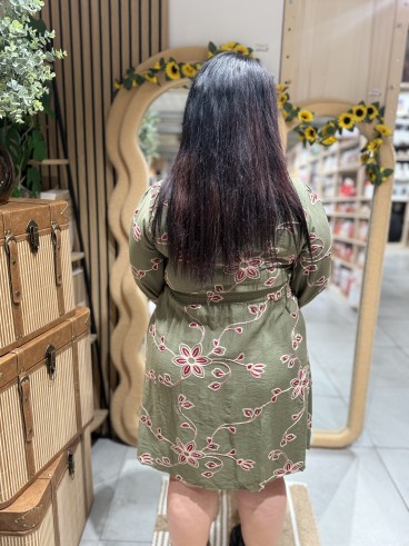 Robe courte broderie pétales bordeaux kaki Talia