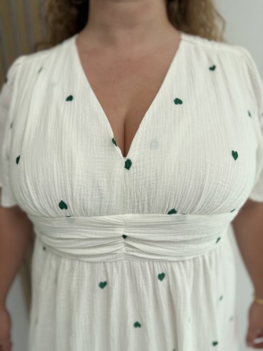 Robe longue "Maryline" en gaze de coton broderie mini coeurs