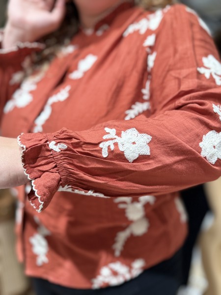 Chemise Fluide Broderie Fleurs Rouille Carla