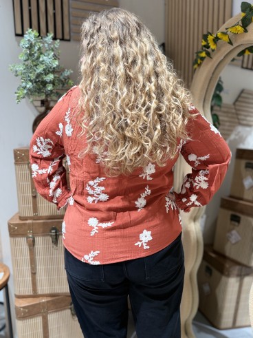 Chemise Fluide Broderie Fleurs Rouille Carla