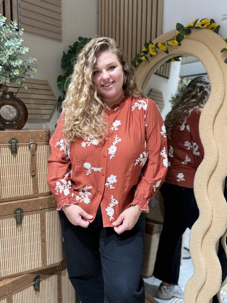 Chemise Fluide Broderie Fleurs Rouille Carla