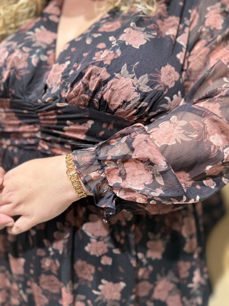 Robe longue imprimé fleurs de chateau noir Rosa