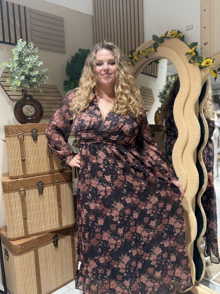 Robe longue imprimé fleurs de chateau noir Rosa