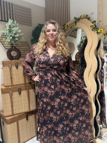 Robe longue imprimé fleurs de chateau noir Rosa