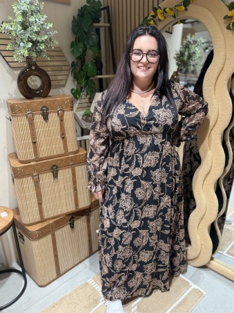 Robe longue noire fleurs d'autre fois Paula