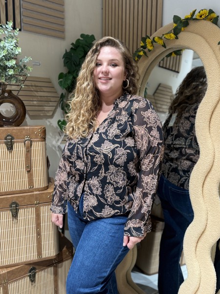Chemise fluide noir fleurs d'autre fois Paula