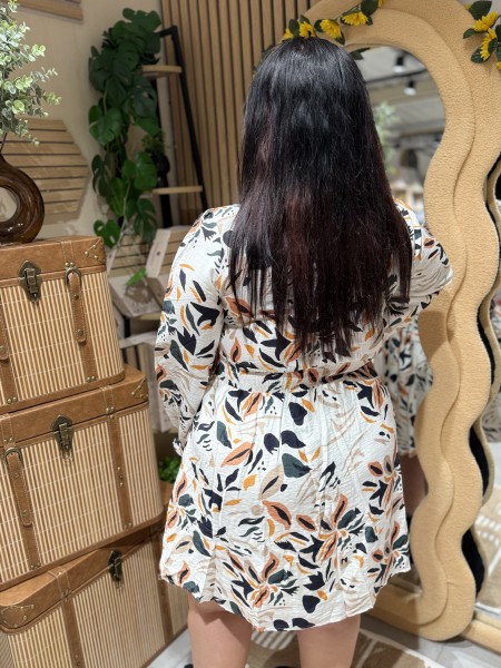 Robe courte imprimé feuilles ocres Gloria
