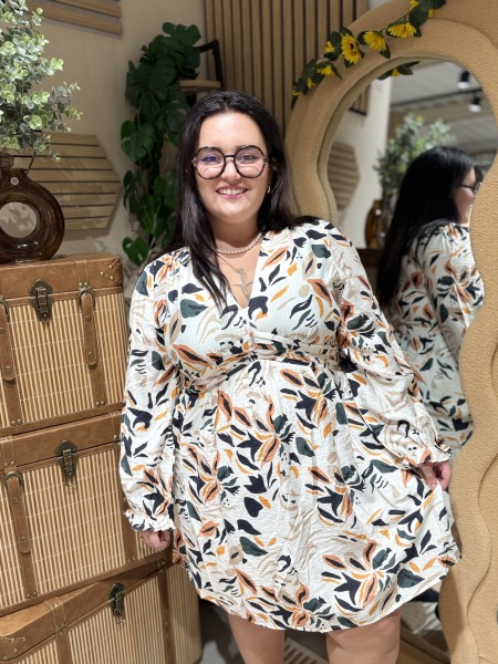 Robe courte imprimé feuilles ocres Gloria