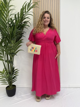 Robe longue et fluide "Manon" unie fuschia