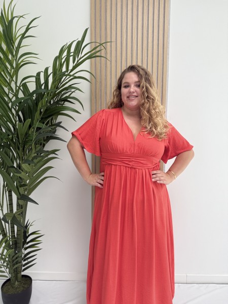 Robe longue et fluide "Manon" unie corail