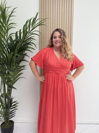 Robe longue et fluide "Manon" unie corail