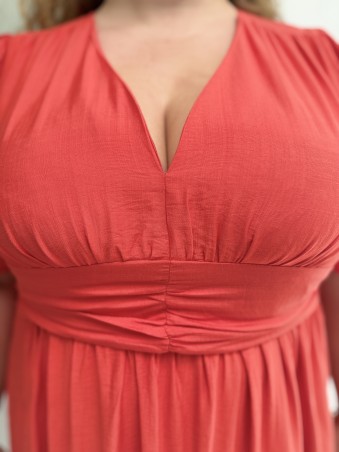 Robe longue et fluide "Manon" unie corail