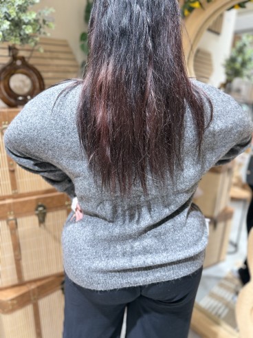 Gilet col dentelle boutons martélés gris Bruna