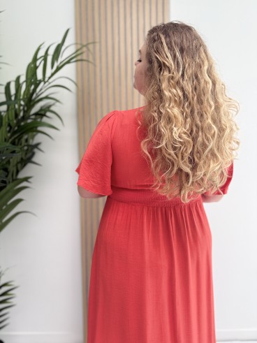 Robe longue et fluide "Manon" unie corail