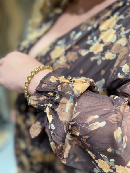 Robe longue imprimé fleurs de chateau café Rosa
