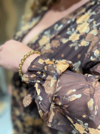 Robe longue imprimé fleurs de chateau café Rosa